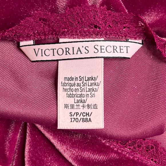 Victoria's Secret Velvet V Neck Slip Velour Magenta Pink Women's S Lingerie Lace - Picture 3 of 8